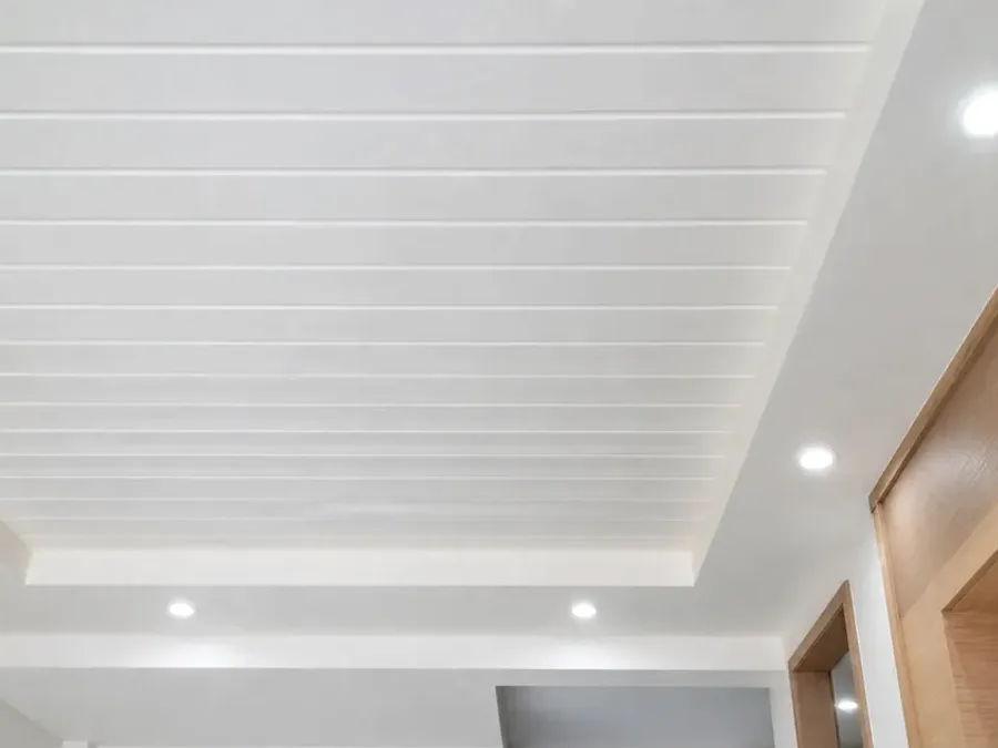Cielo falso en PVC con detalle perimetral de tabla yeso en interior moderno