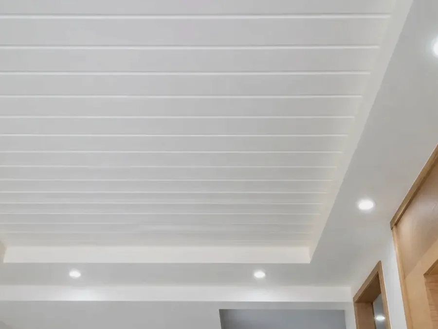 Cielo falso en PVC con detalle perimetral de tabla yeso en interior moderno