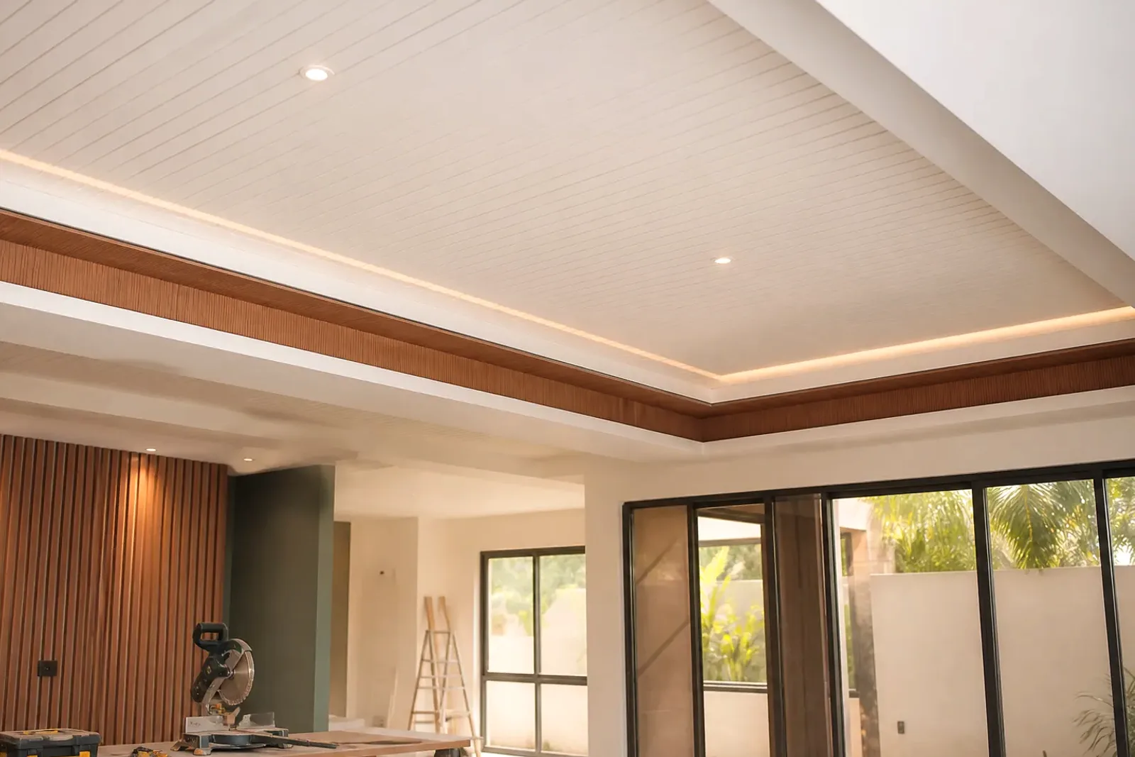 Interior con cielo falso en PVC y detalles de tabla yeso