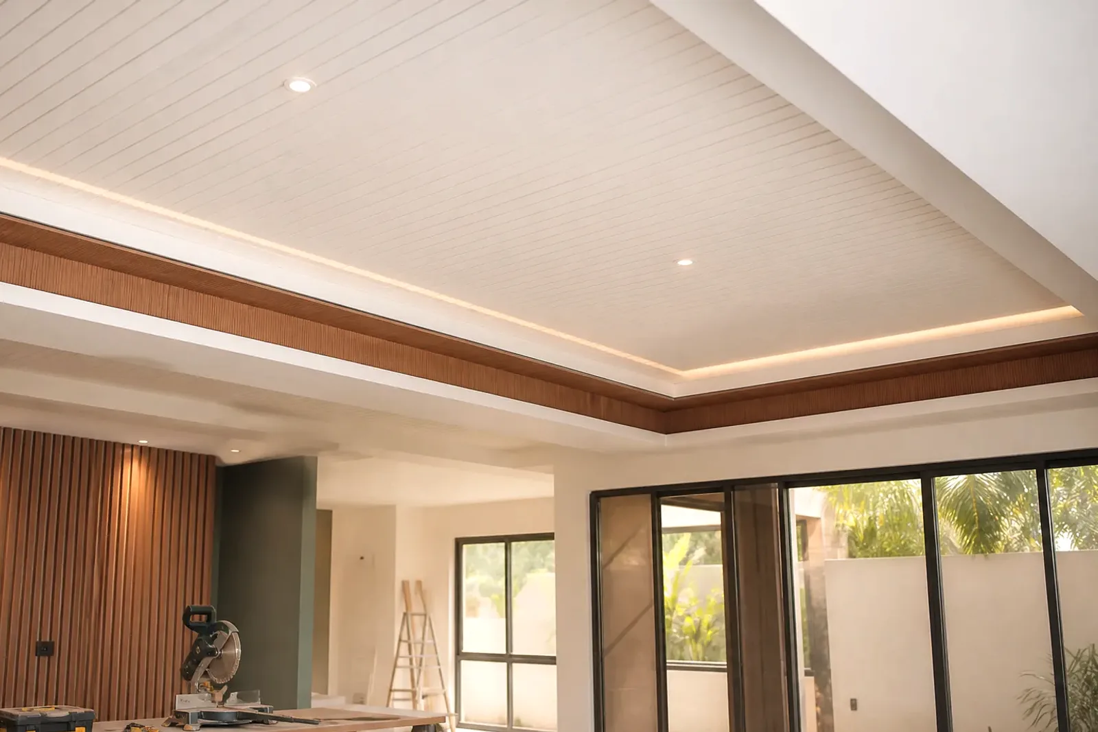 Interior con cielo falso en PVC y detalles de tabla yeso
